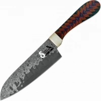 Коллекционный поварской кухонный нож сантоку Santa Fe, 290 мм, сталь VG-10, рукоять черное дерево/наборное дерево купить в Москве