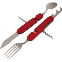 Многофункциональный походный нож 6-в-1 (ложка,вилка,нож), красный купить в Москве