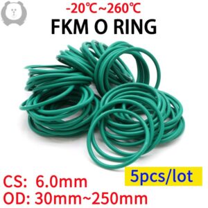 5pcs CS 6.0 mm OD 30~250 mm Green FKM Fluorine Rubber O Ring Sealing Gasket Insulation Oil High Temperature Resistance Green