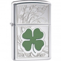 Зажигалка ZIPPO Classic «Клевер» с покрытием High Polish Chrome купить в Москве