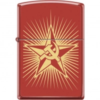 Зажигалка ZIPPO Серп и Молот на Звезде, латунь/сталь с покрытием Red Matte, красная, 36x12x56 мм купить в Москве